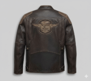 Vintage Brown Leather Biker Jacket Harley Davidson Back Patch