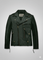 Chris Pine Green Leather Biker Jacket for Men Premium Skin