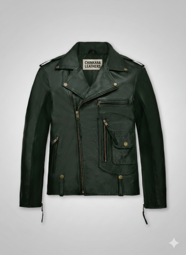 Chris Pine Green Leather Biker Jacket for Men Premium Skin
