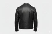 Black Leather Biker Jacket with Quilted Shoulder Padding for Men
