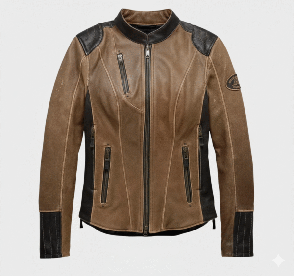 Harley Davidson Brown Distressed Leather Moto Jacket