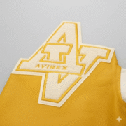 Avirex Mustard Leather Varsity Wool Bomber Jacket