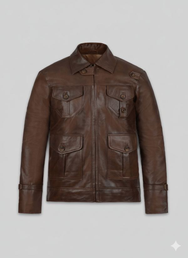Expendables 2 Statham Jacket Men Brown Real Leather Field Coat