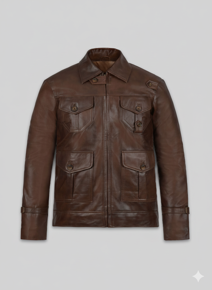 Expendables 2 Statham Jacket Men Brown Real Leather Field Coat