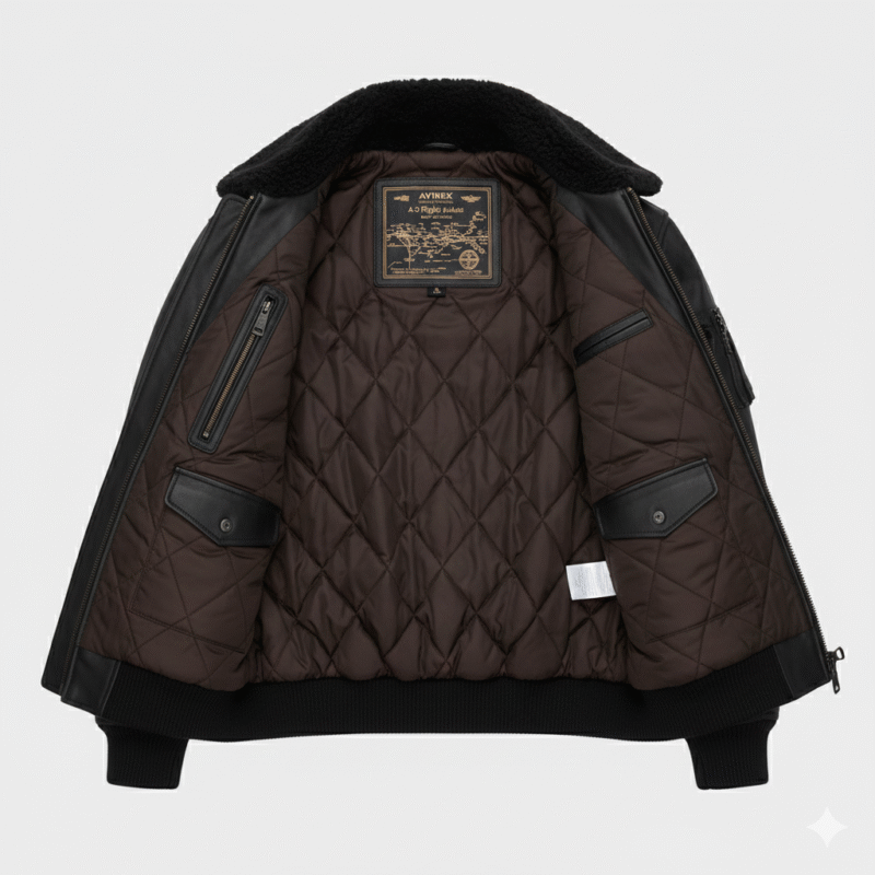 Classic flight jacket style with a modern black finish. High-quality leather that feels soft and looks professional. Removable furry collar to change your look in seconds. Warm ribbed waist and cuffs to keep the winter chill away.