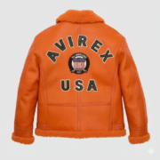 Orange Leather Shearling Bomber B3 Aviator Jacket For Men