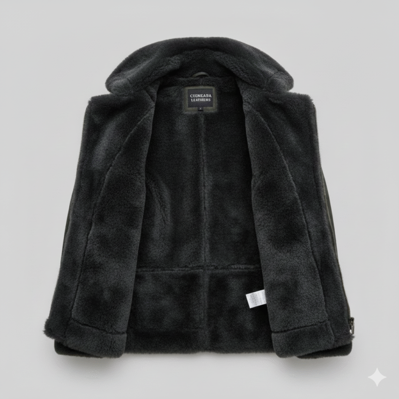 Dark Green Shearling Aviator Jacket Women Leather B3 Bomber