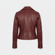 Burgundy Leather Biker Jacket Women Chic Slim Fit Genuine Skin