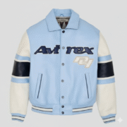 Avirex Light Blue Leather Varsity Bomber Jacket