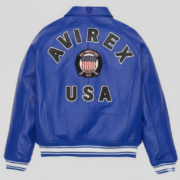 Blue Leather Varsity Jacket Avirex Style Premium Bomber Fit