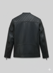 Black Leather Biker Jacket for Men with Quilted Shoulders