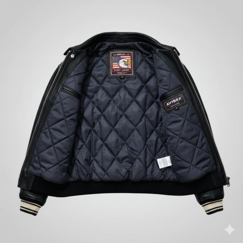 Avirex Leather Varsity Jacket Black Bomber American Heritage