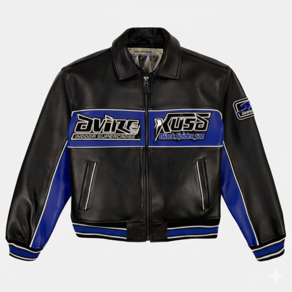 Avirex Leather Racing Jacket Black Spider Indoor Supercross Style