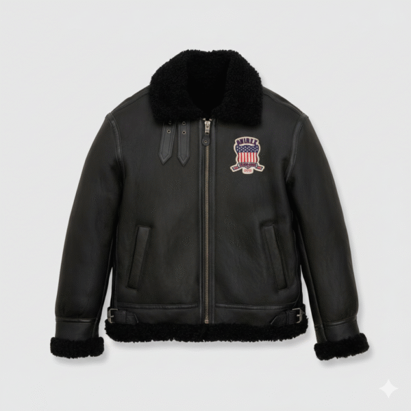 Avirex Men Black B3 Bomber Aviator Jacket with Shearling