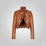 Cropped Brown Leather Jacket for Women Designer Outerwear