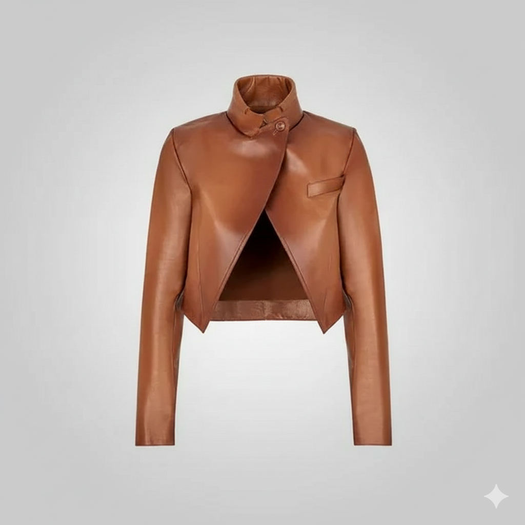 Cropped Brown Leather Jacket for Women Designer Outerwear