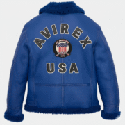 Avirex Blue B3 Shearling Leather Aviator Bomber Jacket