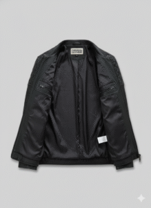 Black Leather Biker Jacket for Men with Quilted Shoulders