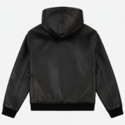 Avirex Black Leather Hoodie Urban Streetwear Sheepskin Jacket