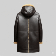 Men’s Brown Long Shearling Leather Hooded Parka Coat