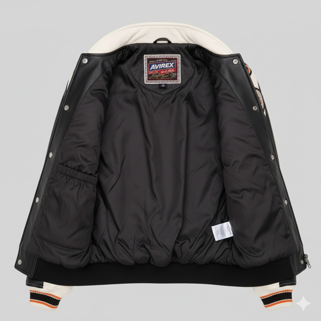 Avirex Leather Varsity Jacket White Orange Black Retro Outerwear
