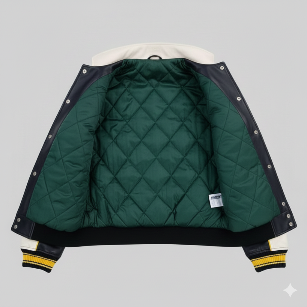 Avirex Mens Leather Varsity Jacket Navy Blue White Bomber Coat