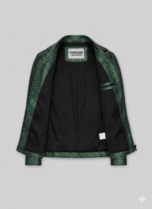 Green Croc Leather Jacket Premium Men’s Slim Fit Biker Style