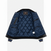 Avirex Black Varsity Jacket White Sleeves And Blue Striped Ribbing