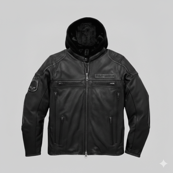 Harley Davidson Black Leather Hooded Jacket Willie G Skull Biker