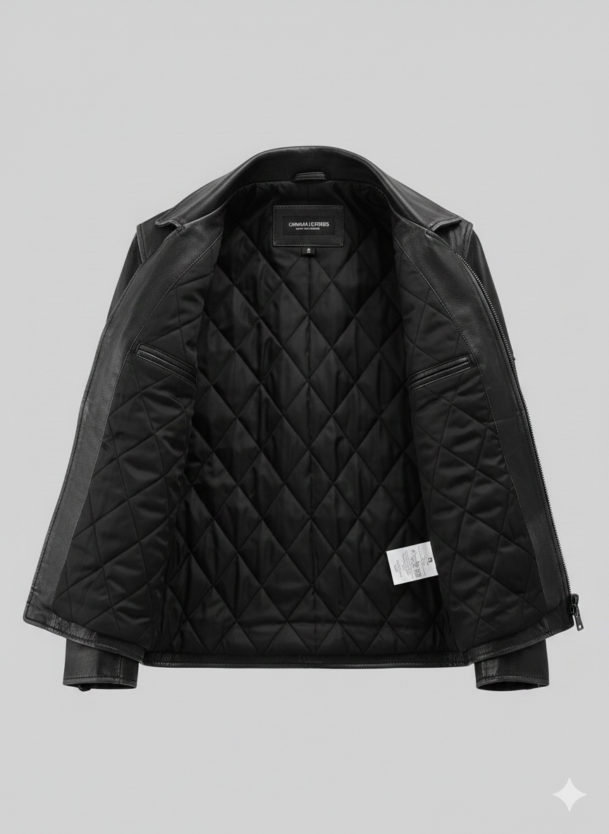 Black Mens Leather Biker Jacket Classic Slim Fit Moto Style