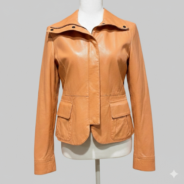 Women’s Tan Leather Slim Fit Fashion Jacket for Everyday Wear