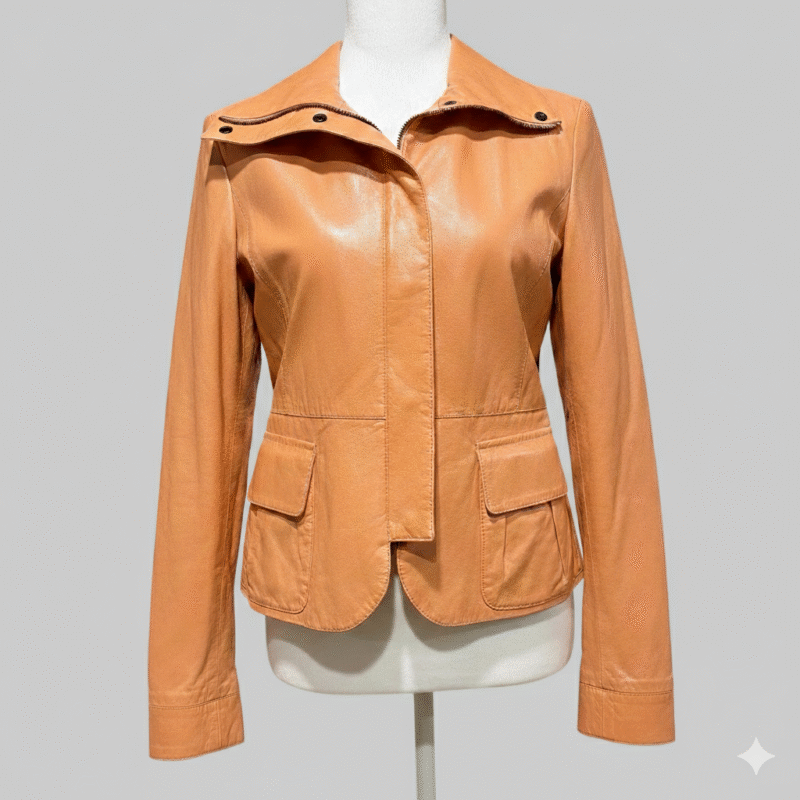 Women’s Tan Leather Slim Fit Fashion Jacket for Everyday Wear
