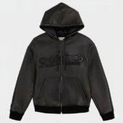 Avirex Black Leather Hoodie Urban Streetwear Sheepskin Jacket
