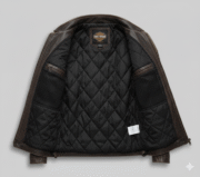 Vintage Brown Leather Biker Jacket Harley Davidson Back Patch