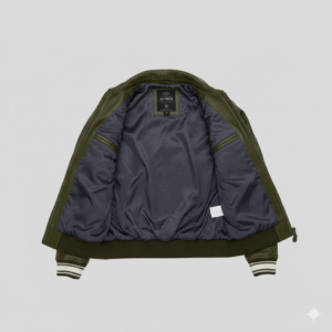 Avirex Green Leather Varsity Jacket Men Aviator Style Outerwear