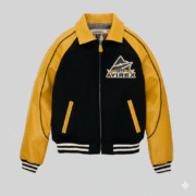 Avirex Varsity Leather Jacket Yellow and Black Bomber Style