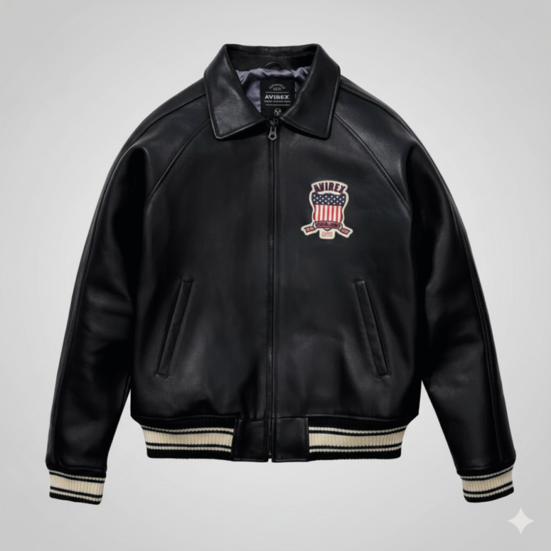 Avirex Leather Varsity Jacket Black Bomber American Heritage