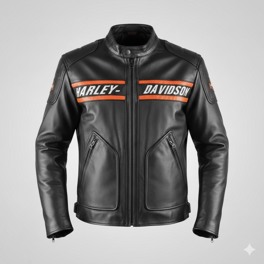 Black Harley Davidson Leather Motorcycle Jacket Men