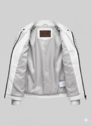 Vin Diesel Leather Jacket White Biker Style Padded Men Moto