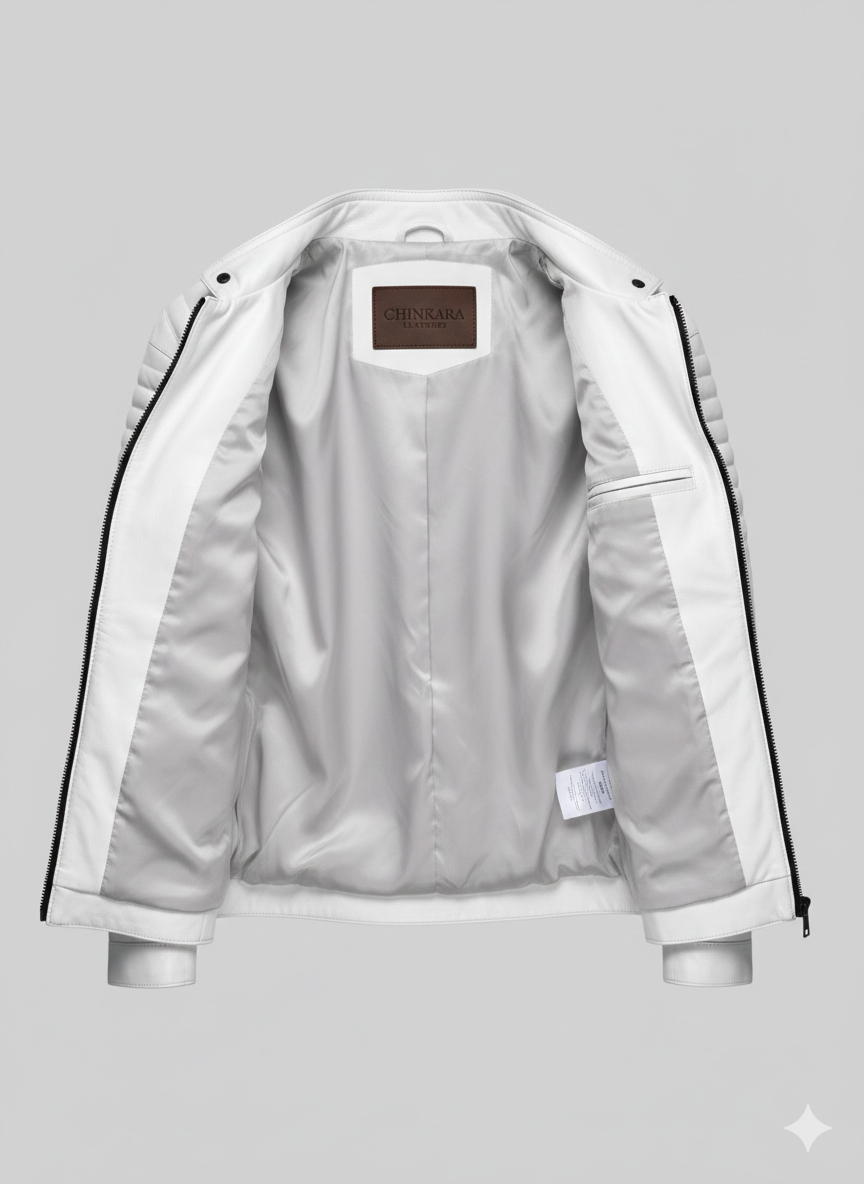 Vin Diesel Leather Jacket White Biker Style Padded Men Moto