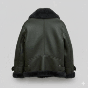 Dark Green Shearling Aviator Jacket Women Leather B3 Bomber