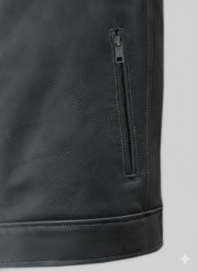 Black Leather Biker Jacket for Men with Quilted Shoulders