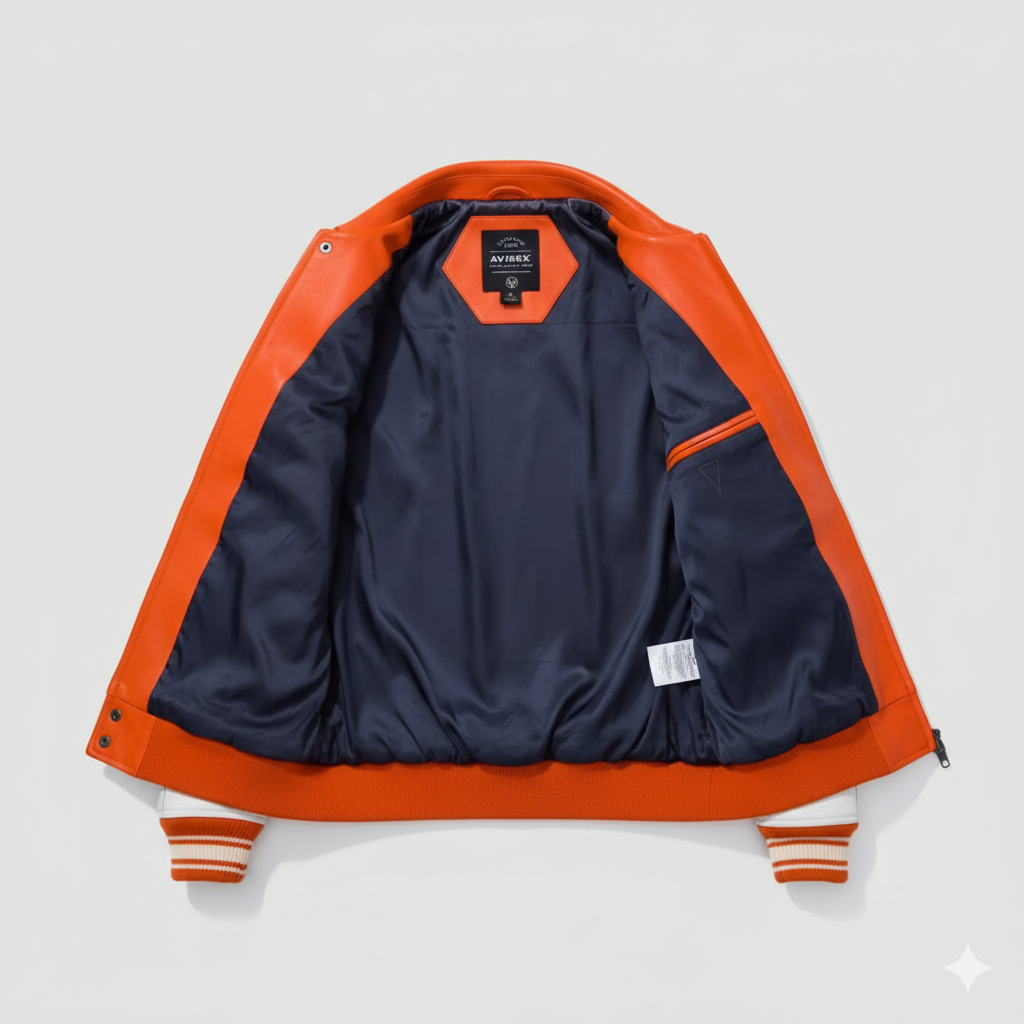 Avirex USA Leather Varsity Orange White Jacket