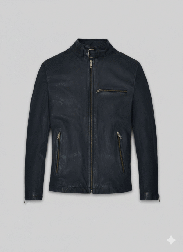Jim Carrey Leather Jacket Navy Blue Slim Fit Biker Outfit