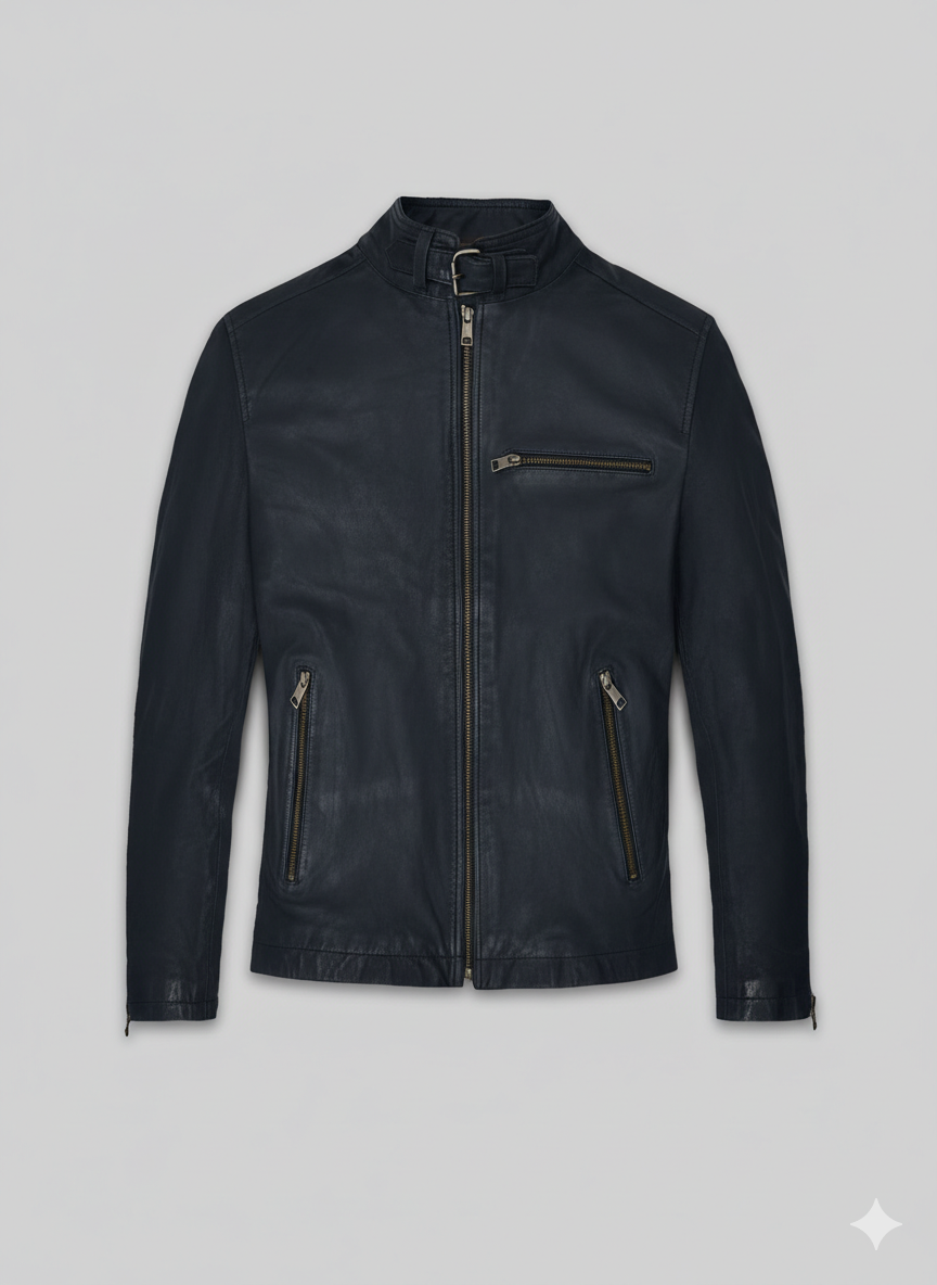 Jim Carrey Leather Jacket Navy Blue Slim Fit Biker Outfit