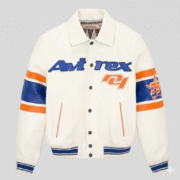 Avirex New York USA Off White Leather Varsity Bomber Jacket