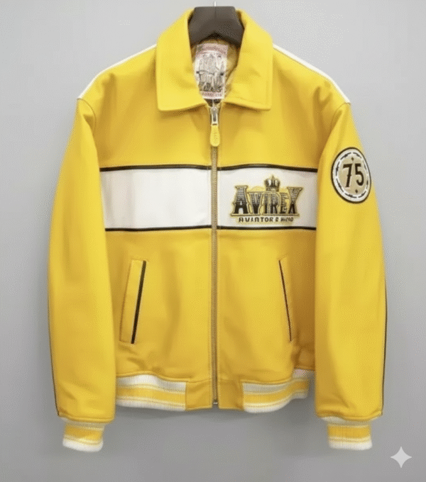 Avirex Yellow Leather Jacket Premium Aviator Style Bomber Outfit