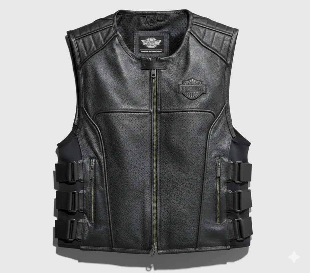 Motorcycle Leather Tactical Vest Men Armor Sleeveless Jacket