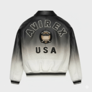 Avirex Ombre Leather Jacket Black White Varsity Bomber Style