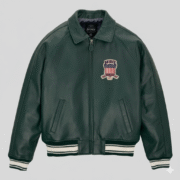 Avirex Green Leather Jacket Varsity Style Men’s Outerwear